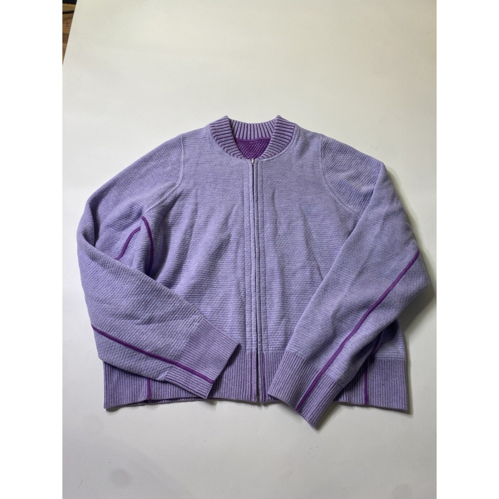 Lululemon Merino Wool Blend Knit Bomber Jacket Purple Full Zip Women Size 10